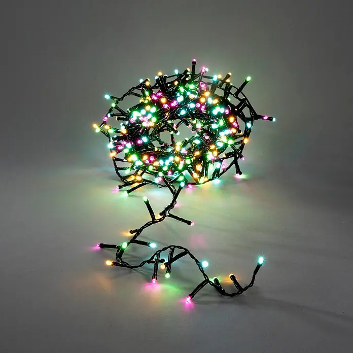 Konstsmide LED-Clusterlichterkette Pastell - Außen, Länge: 8,78 cm, 400 Stk., Netzbetrieben - Verwirrtes Bündel bunter LED-Lichterketten, leuchtend in Rosa, Grün, Gelb und Weiß.
