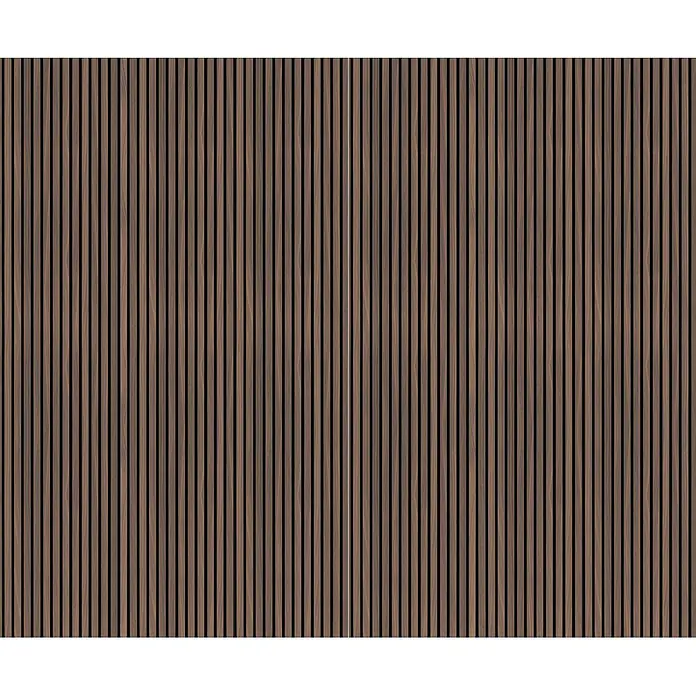 SanDesign Alu-Verbundplatte - 150 x 250 cm, Scandi Dark - Vertikale Wandverkleidung aus dunklem Holz mit Latten.