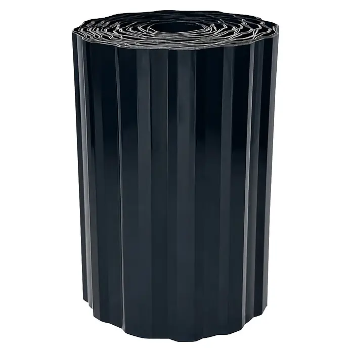 Gardol Rasenkante - Anthrazit, 9 m x 20 cm - Dunkle, geriffelte Kunststoff-Beeteinfassung, aufgerollt für einfachen Transport und Installation.