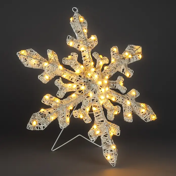 Konstsmide LED-Weihnachtsdekoleuchte Schneeflocke - 2,5 x 35 x 35 cm, Transparent, Netzbetrieben, LED - Beleuchtete weiße Glitzer-Schneeflocken-Dekoration mit warmen LED-Lichtern und Ständer.