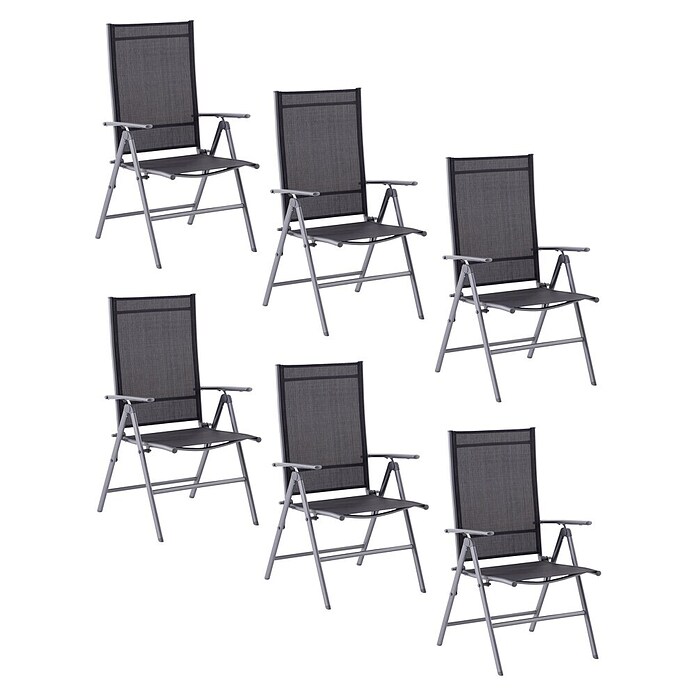 Set vrtnih stolica Amy  (6 Kom., S podesivim naslonom za leđa, Crna, srebrna) | BAUHAUS