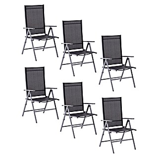Set vrtnih stolica Amy (6 Kom., S podesivim naslonom za leđa, Crna, srebrna)