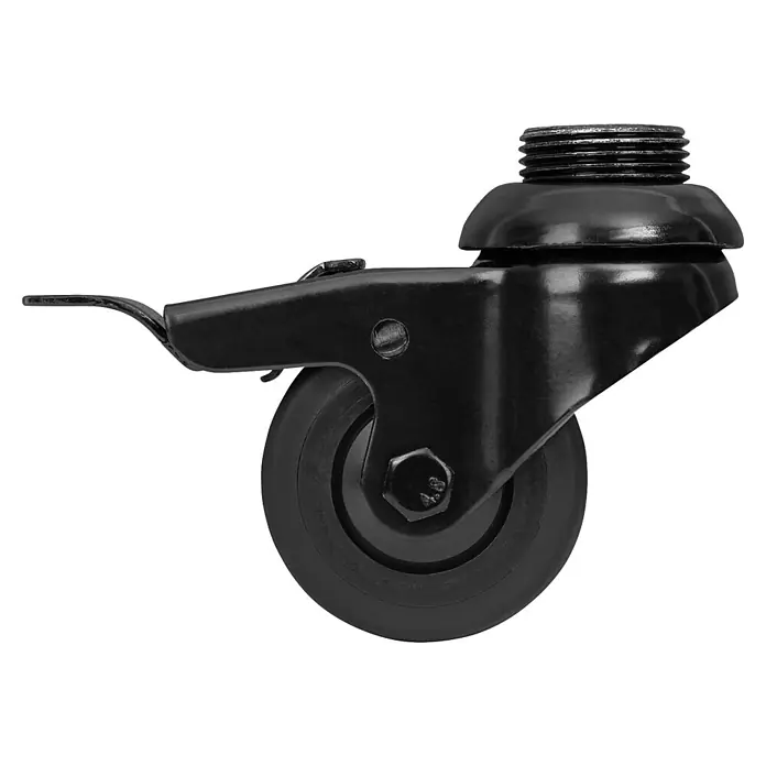 Walteco Rusticline Design-Lenkrolle RT-59, für Hartböden Ø50mm,TL50KG - Schwarz - Schwarze Lenkrolle mit Gewindespindel und Bremshebel.