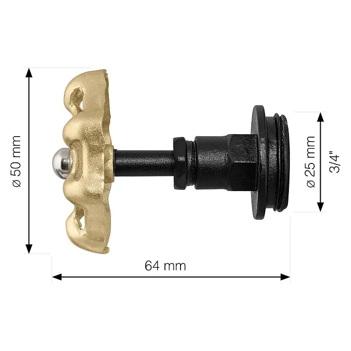 Walteco Rusticline Absperrventil RT-15 - Stahl, Schwarz/Gold - Dekorativer goldener Griff an schwarzem Industrie-Rohrstück, passend für Wasserhähne.