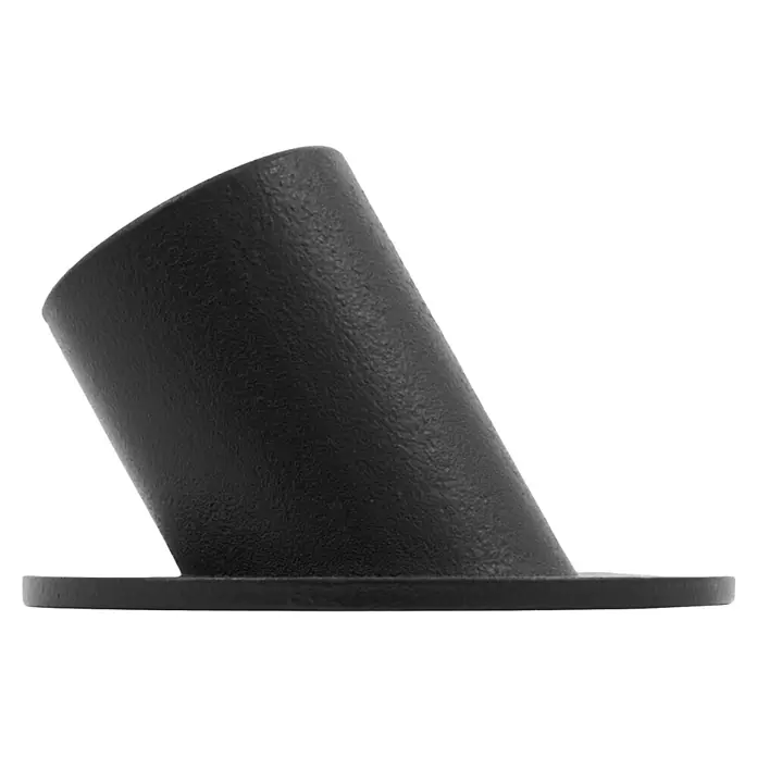 Walteco Rusticline Aufnahmeflansch RT-65, 3/4", 60°, Ø70mm - Stahl, Schwarz - Abgewinkeltes, schwarzes, texturiertes Befestigungs- oder Ständerteil mit flachem, rundem Sockel.