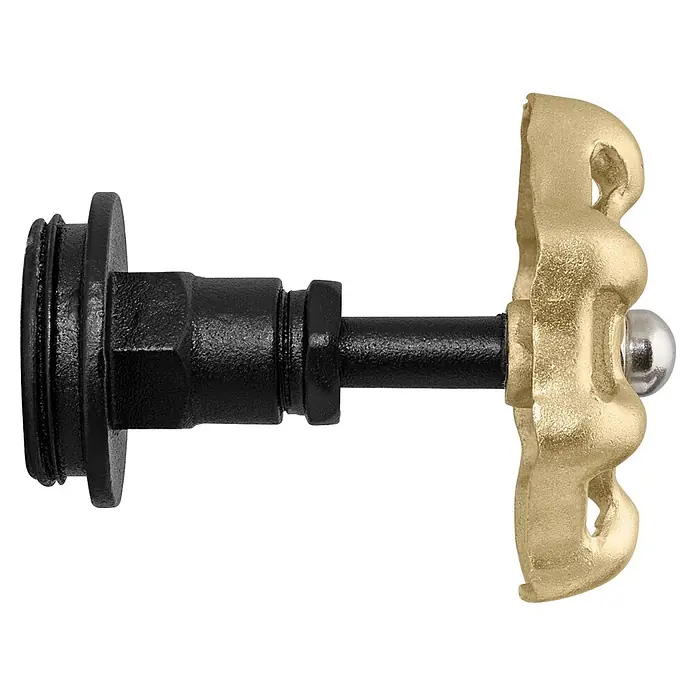 Walteco Rusticline Absperrventil RT-15 - Stahl, Schwarz/Gold - Schwarzes Rohrstück mit einem messingfarbenen, dekorativen Ventilgriff.