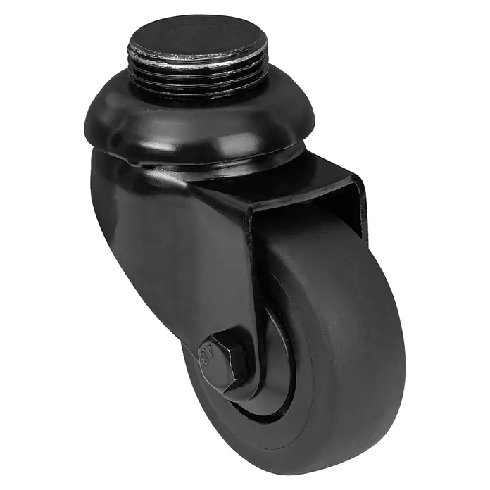 Walteco Rusticline Design-Lenkrolle RT-60, für Hartböden Ø50mm,TL50KG - Schwarz - Schwarze Lenkrolle mit Gewindebolzen zur Befestigung.