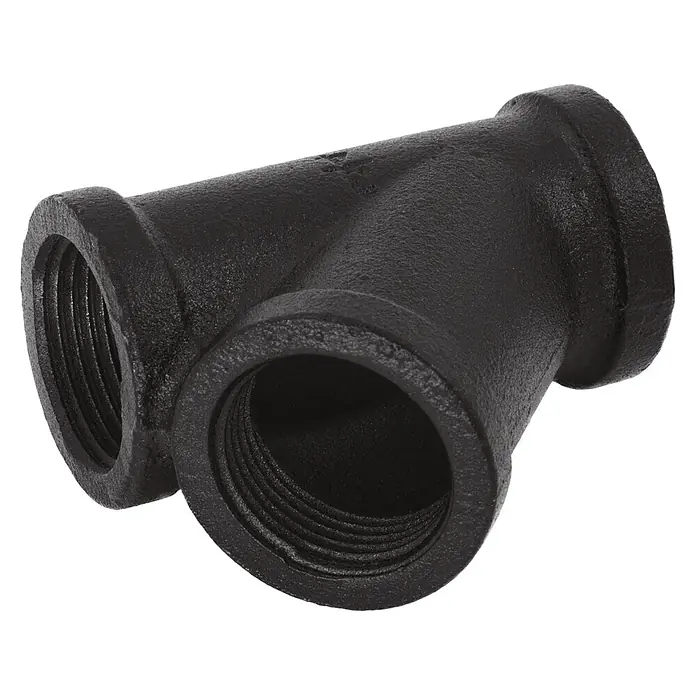 Walteco Rusticline T-Stück RT-66, 3/4", 45° - Durchmesser: 25 mm - Schwarzes Gusseisen-Rohr-T-Stück mit drei Innengewindeöffnungen.