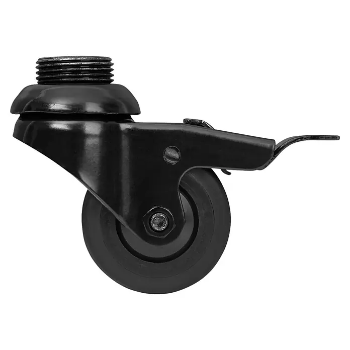 Walteco Rusticline Design-Lenkrolle RT-59, für Hartböden Ø50mm,TL50KG - Schwarz - Schwarze Lenkrolle mit Gewindespindel und seitlichem Bremshebel.