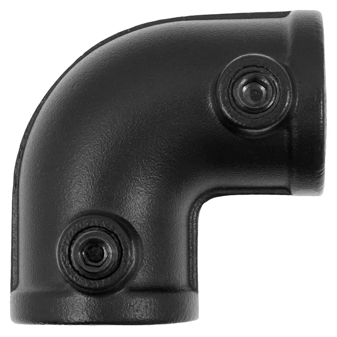 Walteco Rusticline Rohrbogen RT-69, 3/4", 90° - Durchmesser: 25 mm, Aluminium - Schwarzes, texturiertes 90-Grad-Rohrverbindungsstück mit zwei Sechskantschrauben.