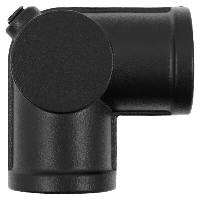 Walteco Rusticline T-Y-Stück RT-72, 3- WEGE 3/4" - Aluminium, Schwarz - Schwarzes, texturiertes L-förmiges Winkelstück mit kreisrunder Kappe und Stellschraube.