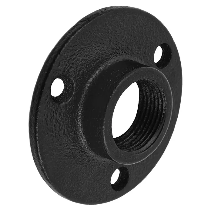 Walteco Rusticline Flanschplatte RT-64, 3/4" - Durchmesser: 70 mm, Stahl, Schwarz - Schwarzer Gusseisen-Rohrflansch mit Gewindemitte und vier Befestigungslöchern, für Rohrverbindungen oder Industriedekor.