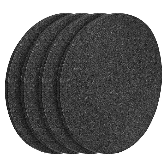 Walteco Rusticline Anti-Rutsch-Pad RT-61, Ø83mm,4STK - Durchmesser: 83 mm, Schwarz, Kleben, 4 Stk. - Stapel von mehreren dunkelgrauen, abrasiven Schleifscheiben mit texturierter Oberfläche.