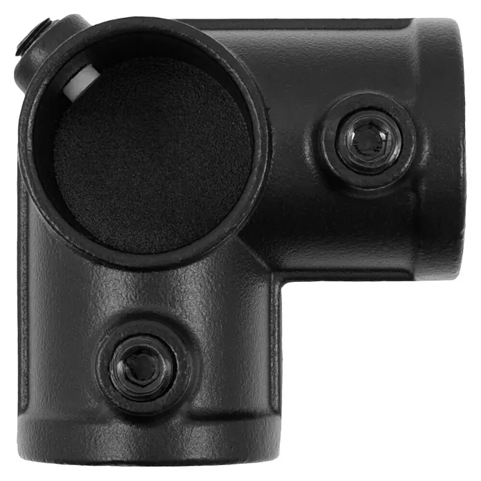 Walteco Rusticline T-Y-Stück RT-72, 3- WEGE 3/4" - Aluminium, Schwarz - Schwarzer L-förmiger Rohrverbinder mit zwei Innensechskantschrauben für 90-Grad-Rohrverbindungen.