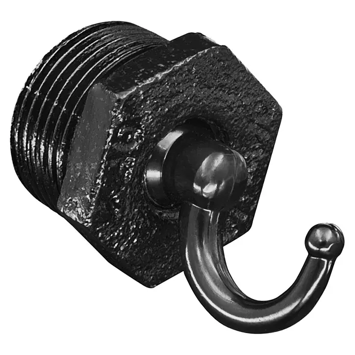 Walteco Rusticline Schraubhaken RT-76, 3/4", 2 STK - Metall, Schwarz - Schwarzer Gewindestopfen mit integriertem Haken für Industrieanwendungen.
