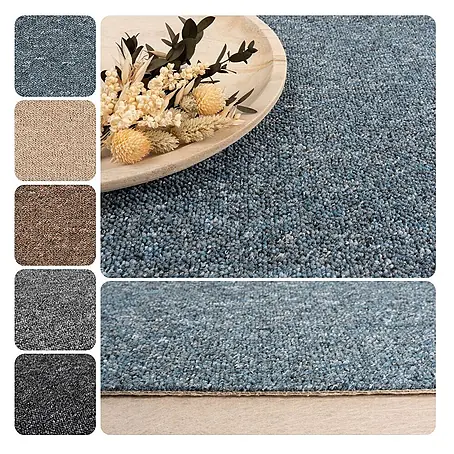 Bricoflor  Teppichboden Meterware 8,5x5m, Schlinge gemustert, blau grau
