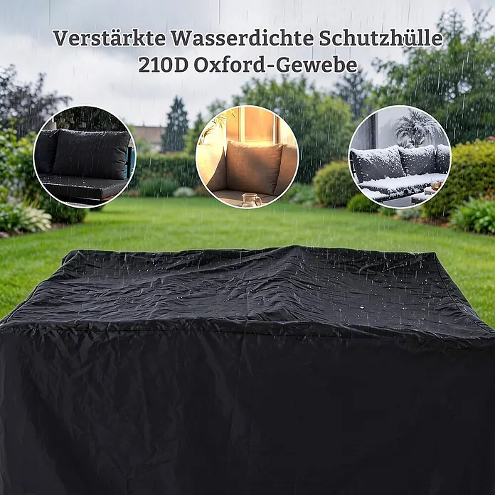 HOMAVO Loungemöbel-Set - 2 -tlg., verstärktem pulverbeschichtetem Stahl, Grau - Schwarze wasserdichte Schutzhülle aus verstärktem 210D Oxford-Gewebe für Gartenmöbel.