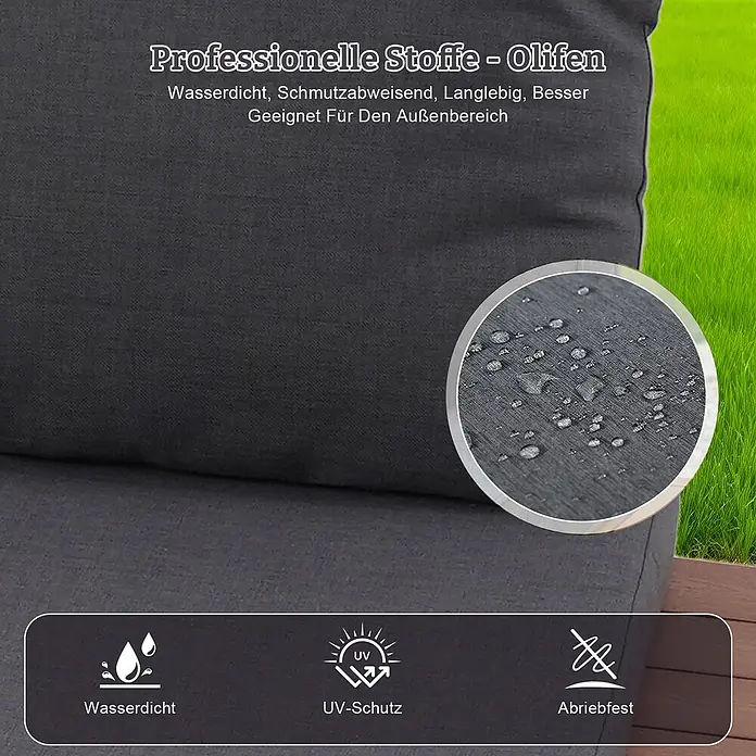 HOMAVO Loungemöbel-Set - 2 -tlg., verstärktem pulverbeschichtetem Stahl, Grau - Dunkelgraue Outdoor-Kissen aus Olifen-Gewebe, wasserdicht, schmutzabweisend, UV-geschützt und abriebfest.