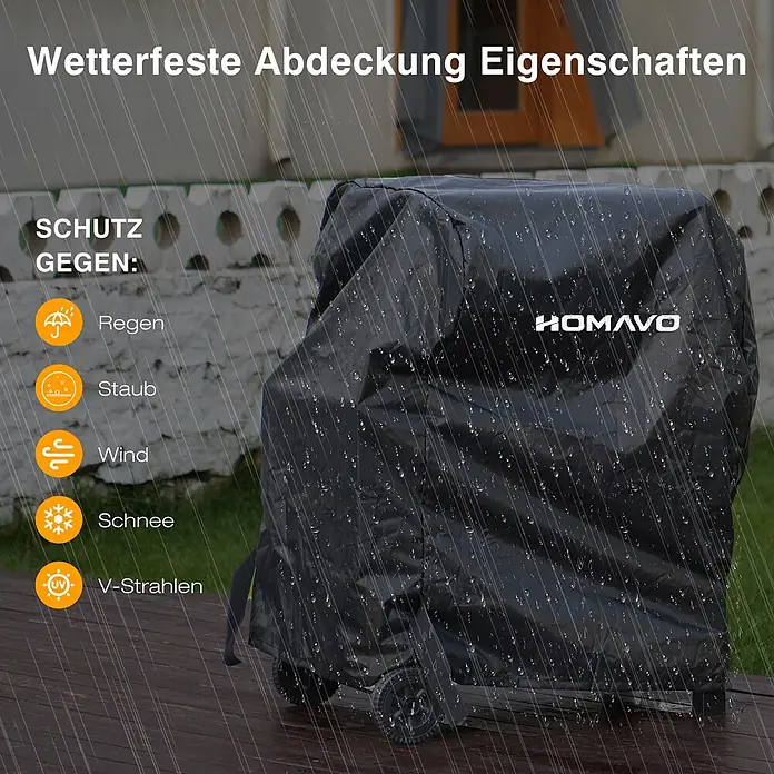 HOMAVO Holzkohlegrill - Durchmesser Grillfläche: 56 cm, schwarz - Schwarze wetterfeste Abdeckung schützt einen Außengrill vor Regen, Staub, Wind, Schnee und UV-Strahlen.