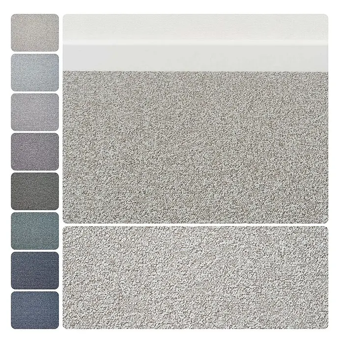 Bricoflor Teppichboden Meterware 4,5x4m, Schlinge meliert, hell-grau beige - Schlinge, 100 % Polyamid (PA), hell-grau beige - Gesprenkelter Teppich in Hellbeige mit verschiedenen Grau- und Blautönen als Farbmuster.