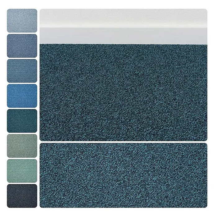 Bricoflor Teppichboden Meterware Schlinge meliert, petrol türkis, 450 x 400 cm - Breite: 400 cm, Schlinge, 100 % Polyamid (PA), petrol türkis - Strukturierter, tealfarbener Teppichboden, der sichtbare Fasern und eine strapazierfähige Optik zeigt.
