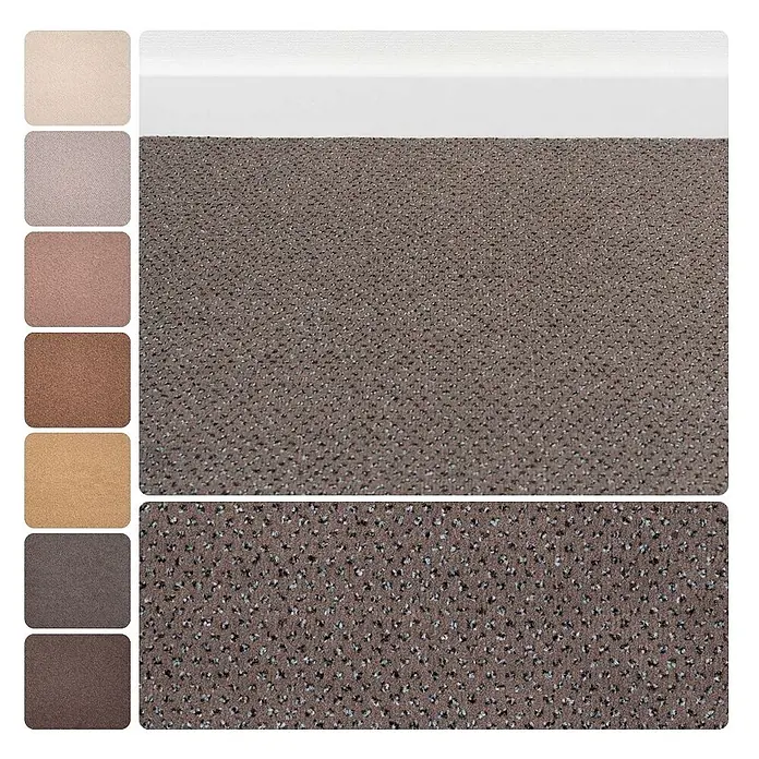 Bricoflor Teppichboden Meterware Velours gemustert, braun grau, 550 x 400 cm - Breite: 400 cm, Velours, 100 % Polyamid (PA), braun grau - Brauner strukturierter Stoff mit feinen Sprenkeln, dargestellt mit einer Palette neutraler Farboptionen.