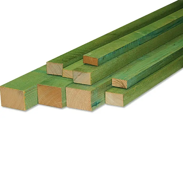 Rahmenholz - 200 x 5,8 x 3,8 cm, Fichte, Imprägniert - Stapel grün imprägnierter Kanthölzer in verschiedenen Größen, ideal für Bauprojekte und den Außenbereich.