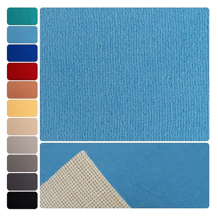 Bricoflor Teppichboden Meterware 5x4m, Velours uni, hell-blau - Velours, 100 % Polyamid (PA), hell-blau - Blaue gerippte Matte mit rutschfester Unterseite und Farboptionen.