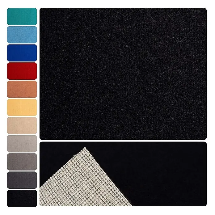 Bricoflor Teppichboden Meterware Velours uni, schwarz, 450 x 400 cm - Breite: 400 cm, Velours, 100 % Polyamid (PA), schwarz - Schwarze Filzmatte mit rutschfester Unterseite, in verschiedenen Farben gemäß Farbmuster erhältlich.