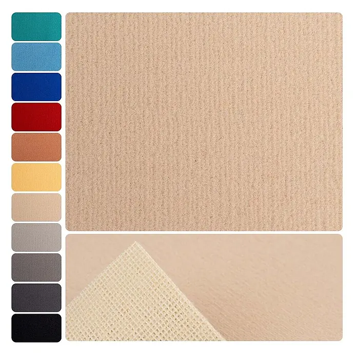 Bricoflor Teppichboden Meterware 6,5x4m, Velours uni, beige hell-braun - Velours, 100 % Polyamid (PA), beige hell-braun - Beigefarbenes geripptes Textilmuster mit rutschfester Unterseite, mit mehreren Farboptionen.