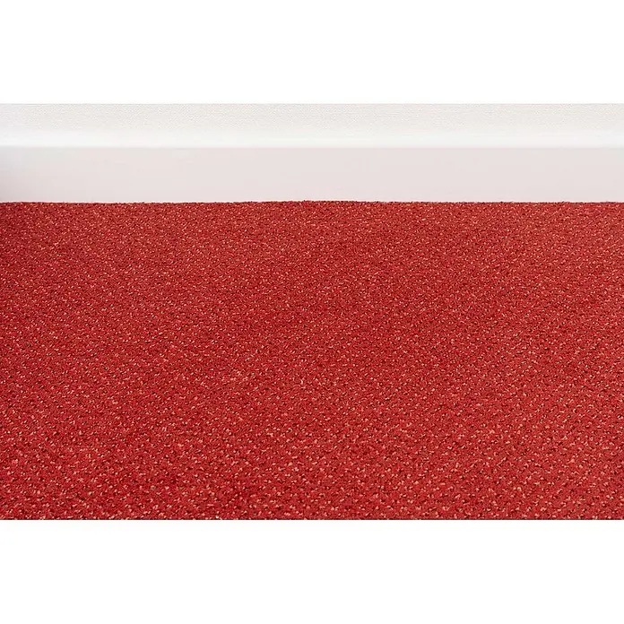 Bricoflor Teppichboden Meterware 5,5x4m, Velours gemustert, rot - Velours, 100 % Polyamid (PA), rot - Texturierter roter Teppichläufer mit gesprenkeltem Muster auf dem Boden.