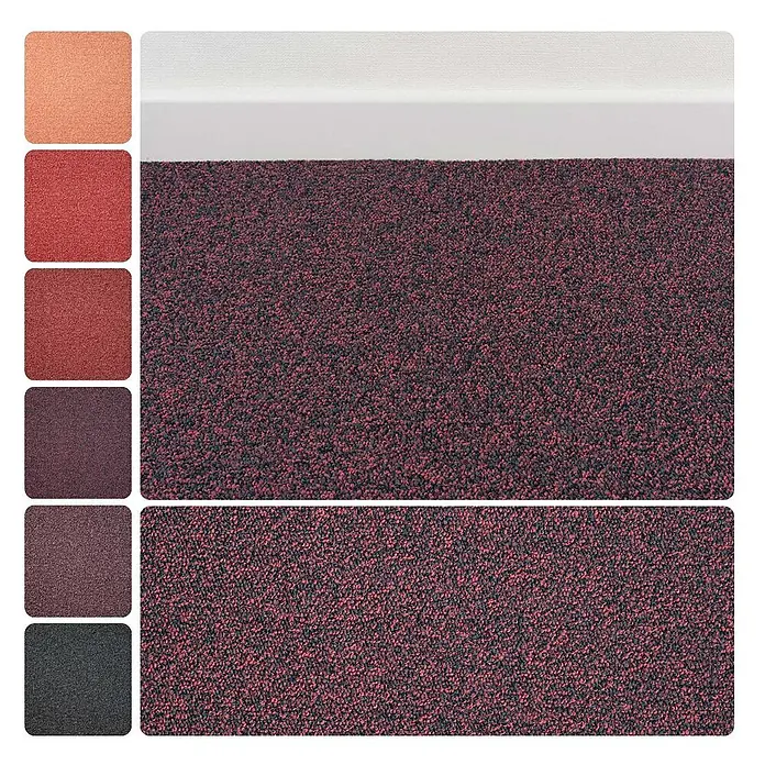 Bricoflor Teppichboden Meterware Schlinge meliert, rot schwarz, 900 x 400 cm - Breite: 400 cm, Schlinge, 100 % Polyamid (PA), rot schwarz - Dunkelroter melierter Teppich mit schwarzen Sprenkeln, geeignet als strapazierfähiger Bodenbelag.