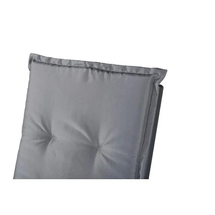 Ebuy24 Sitzauflage Cushio - 1 Stk., L x B x H: 46 x 116 x 6 cm, Polyether, Grau - Graues gepolstertes Kissen mit Tufting-Details, wahrscheinlich für einen Stuhl.