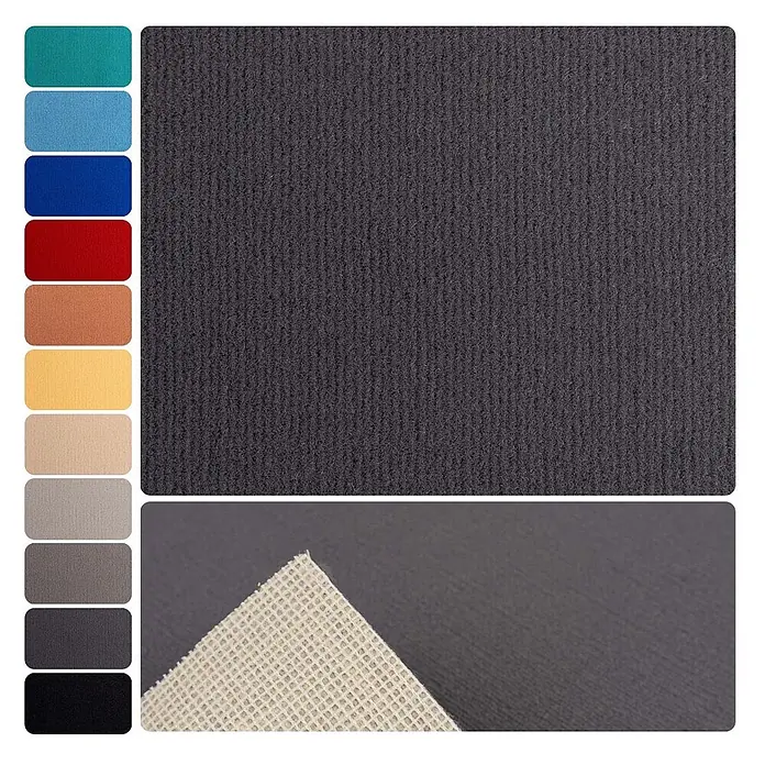 Bricoflor Teppichboden Meterware 4,5x4m, Velours uni, dunkel-grau anthrazit - Velours, 100 % Polyamid (PA), dunkel-grau anthrazit - Dunkelgrauer Rippenteppich/-matte mit rutschfester Unterseite, mit Farbmustern.