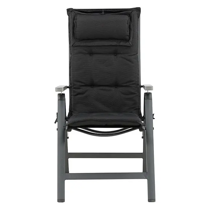 Ebuy24 Sitzauflage Cus - 1 Stk., L x B x H: 94 x 41 x 6 cm, Fasern, Schaum, Polyester., Schwarz - Dunkelgrauer Metall-Klappstuhl mit gepolsterter Rückenlehne, Sitzfläche und Kopfkissen.