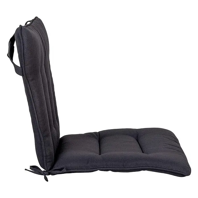 Ebuy24 Sitzauflage Cleveland 4er-Set - 1 Stk., L x B x H: 45 x 52 x 5 cm, Polyester., Schwarz - Dunkelgraues, geripptes Stuhlkissen mit Rückenlehne, Bändern und Schlaufe für sicheren Halt und Komfort.