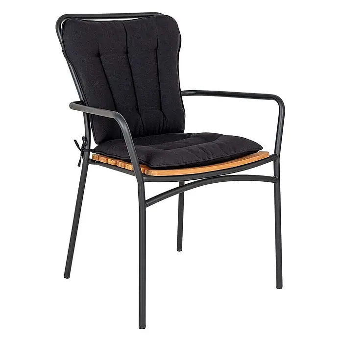Ebuy24 Sitzauflage Cleveland 4er-Set - 1 Stk., L x B x H: 45 x 52 x 5 cm, Polyester., Schwarz - Schwarzer Metall-Sessel mit Holzlatten und schwarzen Stoffpolstern.