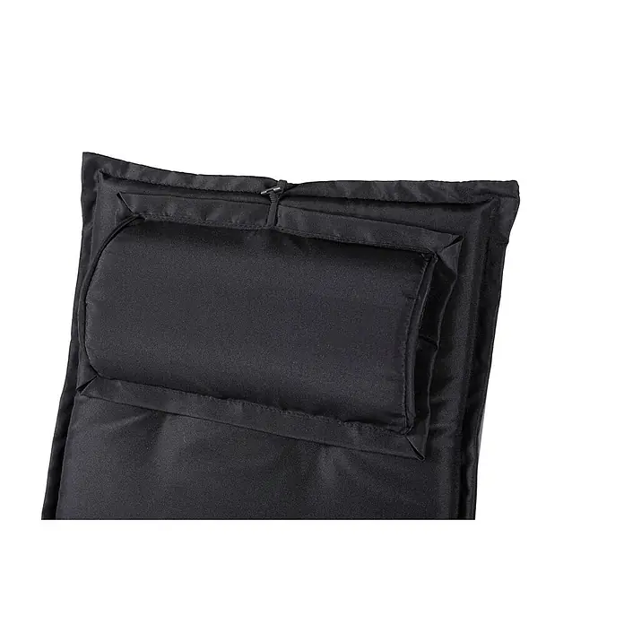 Ebuy24 Sitzauflage Cushio - 1 Stk., L x B x H: 46 x 116 x 6 cm, Polyether, Schwarz - Gepolsterte schwarze Stoffkopfstütze mit verstellbarem Kordelzug oben.