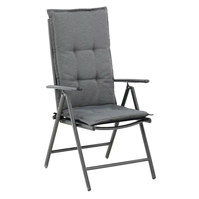 Ebuy24 Sitzauflage Cus - 1 Stk., L x B x H: 46 x 116 x 6 cm, Fasern, Schaum, Polyester., Hellgrau - Dunkelgrauer klappbarer Gartenstuhl mit gepolsterter Rückenlehne, Sitzfläche und Metallrahmen.
