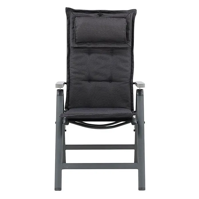 Ebuy24 Sitzauflage Cus - 1 Stk., L x B x H: 46 x 116 x 6 cm, Fasern, Schaum, Polyester., Grau - Dunkelgrauer Gartenliegestuhl mit durchgehendem Kissen und grauem Metallrahmen.