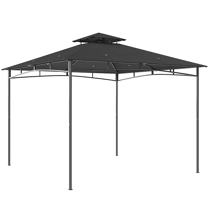 Outsunny Standard-Pavillon - Farbe Gestell: Dunkelgrau - Dunkelgrauer Gartenpavillon mit doppeltem Dach und stabilem Metallrahmen.