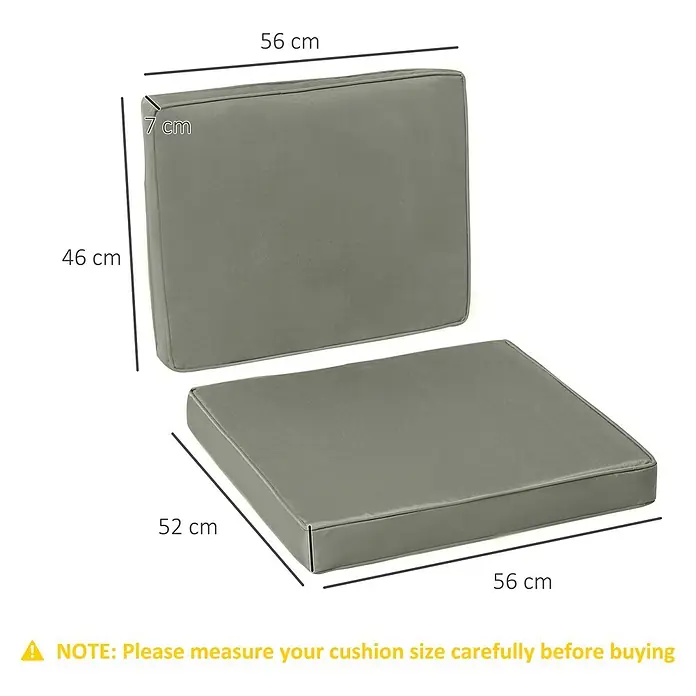 Outsunny Sitzauflage - Niederlehner, 1 Stk., 100% Polyester, Dunkelgrau - Set aus zwei grauen Outdoor-Kissen. Rückenkissen: 56x46x7 cm; Sitzkissen: 56x52 cm.