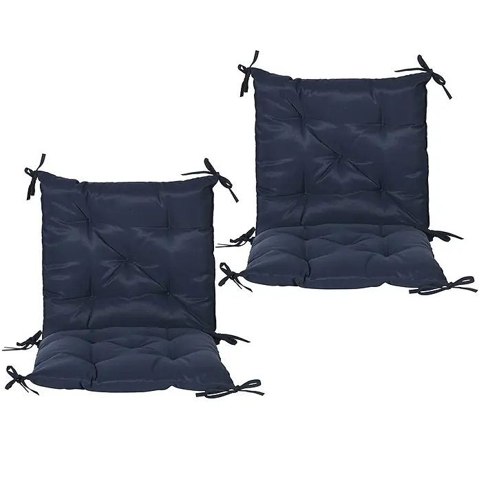 Outsunny Sitzauflage - Niederlehner, 2 Stk., Polyester, Schaumstoff, Blau - Zwei marineblaue, gesteppte Stuhlkissen mit Bindebändern.