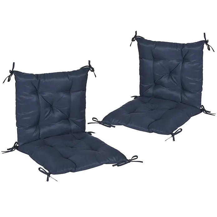 Outsunny Sitzauflage - Niederlehner, 2 Stk., Polyester, Schaumstoff, Blau - Zwei marineblaue, getuftete Stuhlkissen mit Bändern zur sicheren Befestigung.