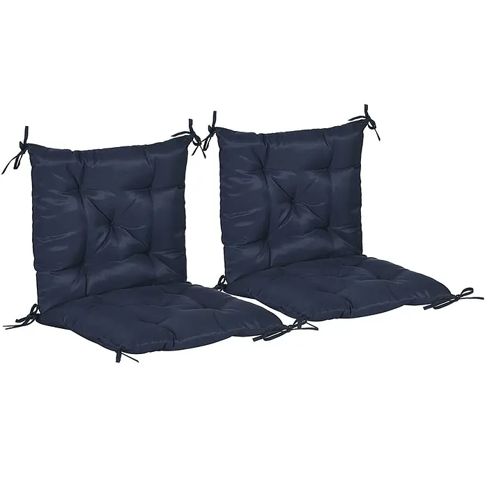Outsunny Sitzauflage - Niederlehner, 2 Stk., Polyester, Schaumstoff, Blau - Zwei dunkelblaue, gesteppte Stuhlkissen mit Befestigungsbändern.