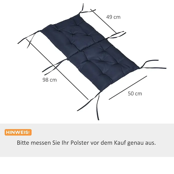 Outsunny Sitzauflage - Niederlehner, 2 Stk., Polyester, Schaumstoff, Blau - Dunkelblaues, gestepptes Kissen mit Befestigungsbändern, 98 cm lang und 49 cm breit.