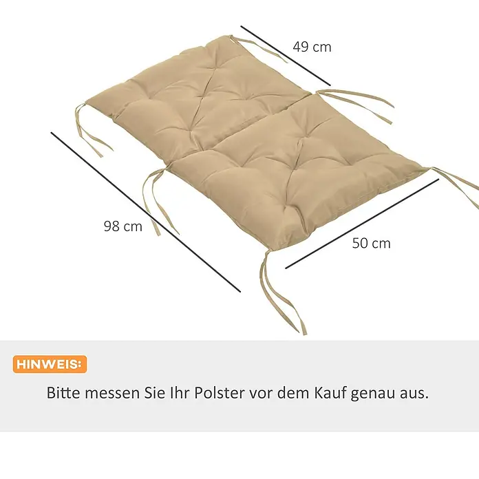 Outsunny Sitzauflage - Niederlehner, 2 Stk., Polyester, Schaumstoff, Khaki - Beiges, getuftetes zweiteiliges Kissen mit Bändern, Maße 98x50 cm.