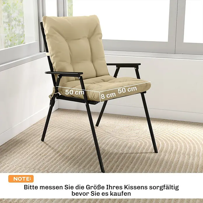 Outsunny Sitzauflage - Niederlehner, 2 Stk., L x B x H: 120 x 50 x 8 cm, Polyester, PP-Baumwolle (Polypropylenwatte), Beige - Beiges Stuhlkissen, gepolstert und gesteppt, mit Maßen von 50x50x8 cm.