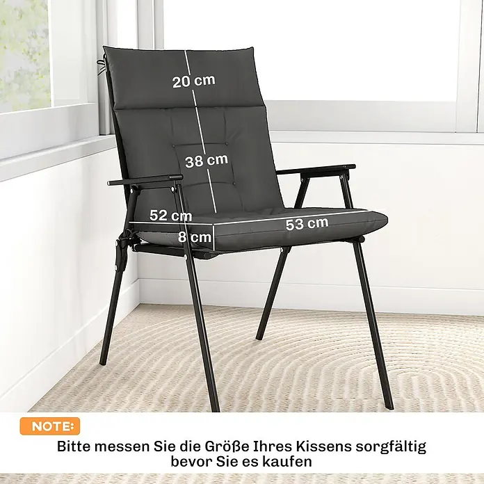 Outsunny Sitzauflage - Niederlehner, 4 Stk., Polyester, PP-Baumwolle, Dunkelgrau - Dunkelgraues gepolstertes Stuhlkissen mit Maßen: Rücken 20+38 cm, Sitz 52x53 cm, Dicke 8 cm. Hinweis zur genauen Messung vor dem Kauf.