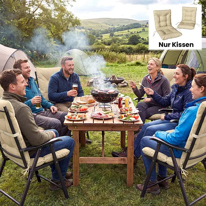 Outsunny Sitzauflage - Niederlehner, 2 Stk., L x B x H: 120 x 50 x 8 cm, Polyester, PP-Baumwolle (Polypropylenwatte), Beige - Beige gepolsterte Outdoor-Stuhlkissen auf Klappstühlen sorgen für Komfort bei einem Camping-Grillfest.